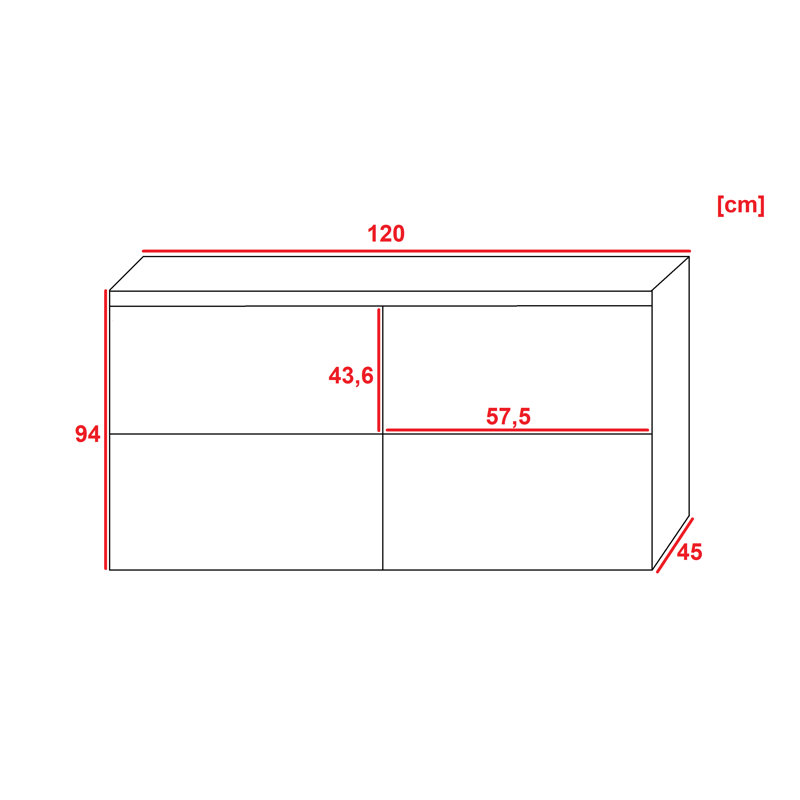 Ortis 2 - Door Standard Accent Cabinet, White/Oak, 94cm H x 140cm W x 45cm D