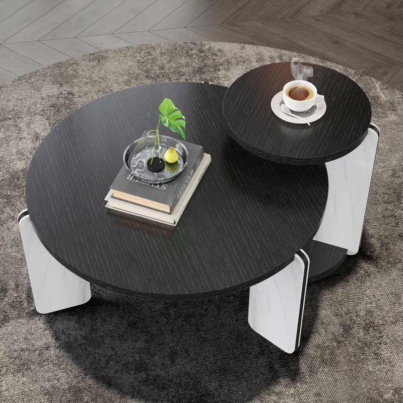 Table basse gigogne 2 pièces - plateau en pierre frittée, panneau de fibres à densité moyenne de 18 mm et pieds en pierre pour plus de stabilité