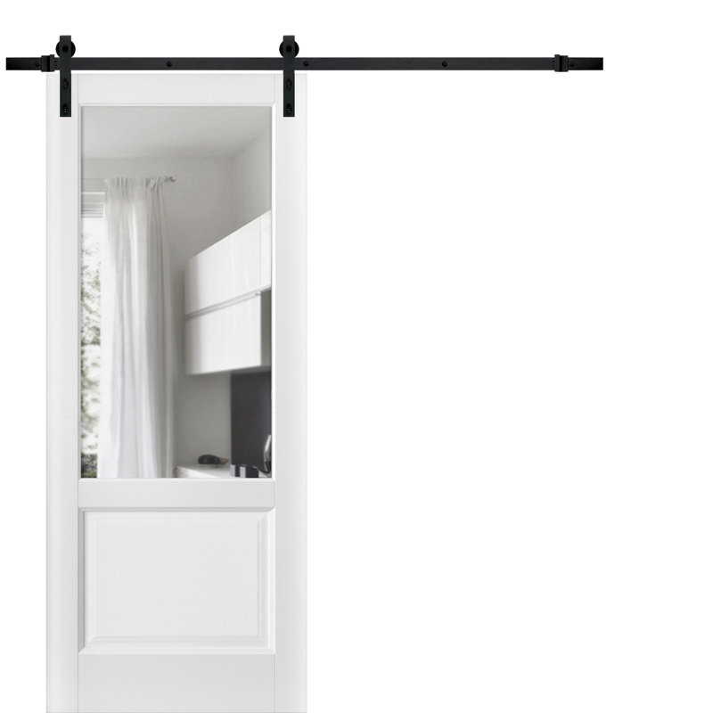 Porte de grange en bois transparent avec quincaillerie d'installation Lucia, Noir, 42 po x 96 po