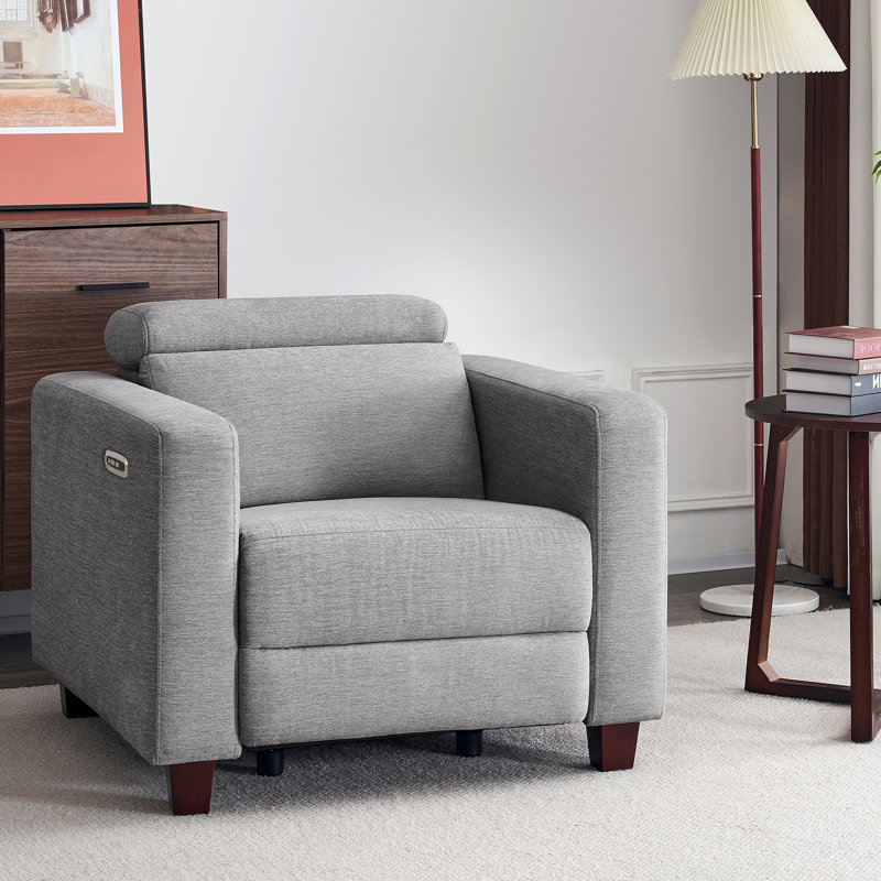 Wall-Hugger Power Recliner, High Leg Recliner With Adjustable Headrest, Fabric Upholstered, Gray