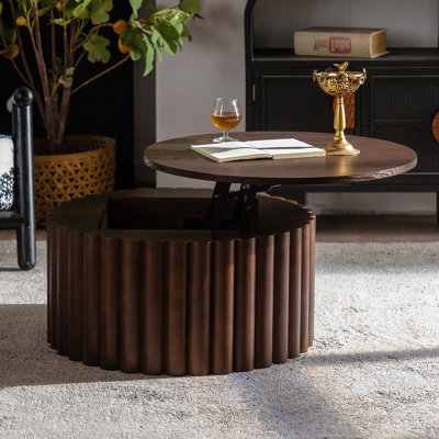 Table basse ronde avec soulagement fabriqué à la main Table de thé robuste en bois à piédestal pour salon Pas besoin d'assembler