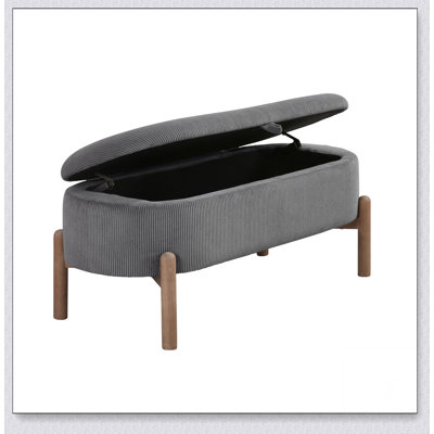 Storage Bench  Cushioned Seat Corduroy Upholstery Lift Top Solid Wood Legs 1pc