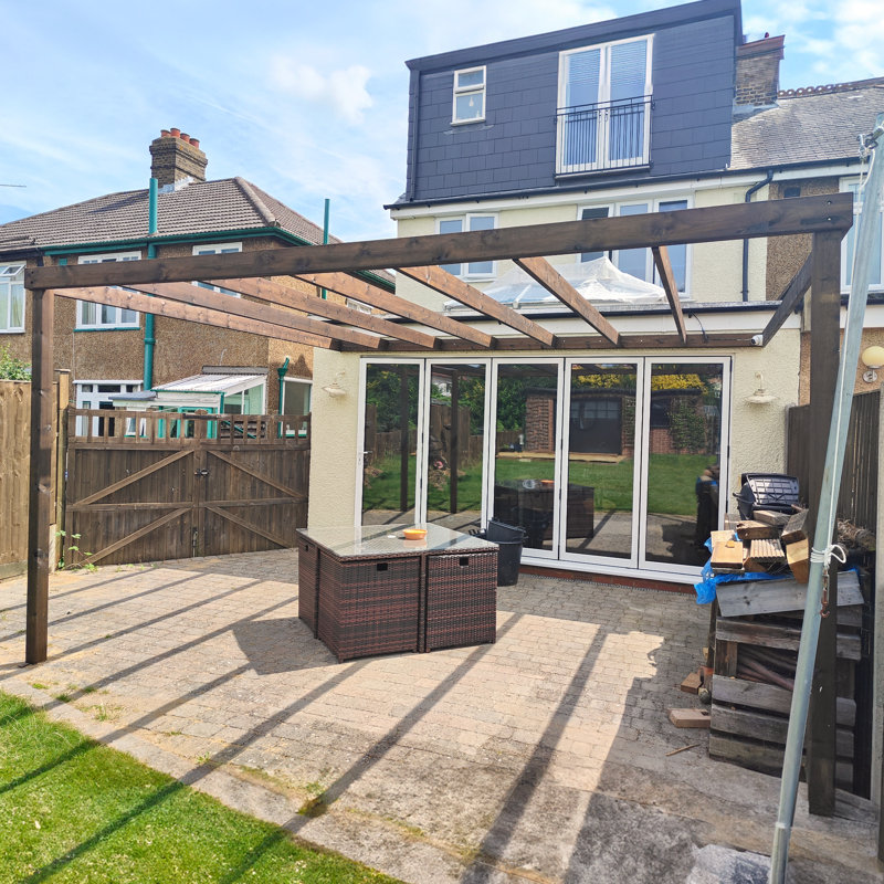 Baudi Solid Wood Pergola, Rustic Brown, 16 ft x 8 ft