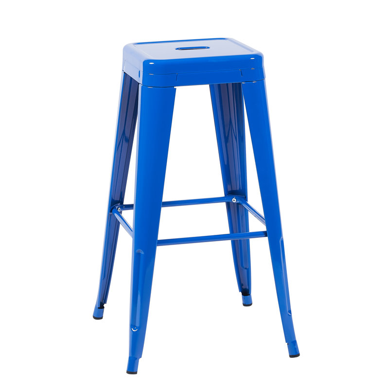 Tabourets de bar bleus en métal à hauteur de comptoir de 30 po sans dossier de 4, faciles à assembler, rouillés et déformés, idéaux pour les îlots de cuisine et détachables