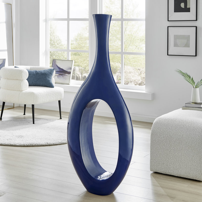 Vase de plancher en résine Hajari, H 34 po x l 13 po x P 5 po, Bleu marine