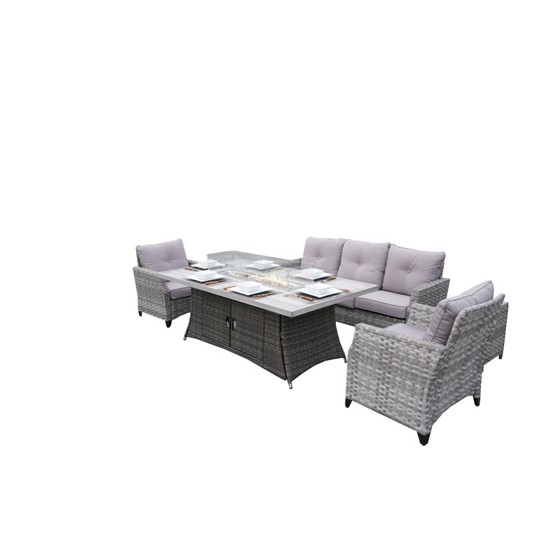 Ensemble de conversation en osier / rotin pour 5 personnes avec coussins Alseepa