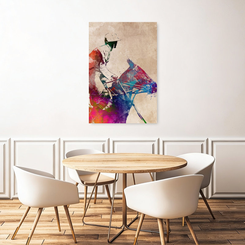 «Vibrant Polo Rider», art mural contemporain, 48" H x 32" W