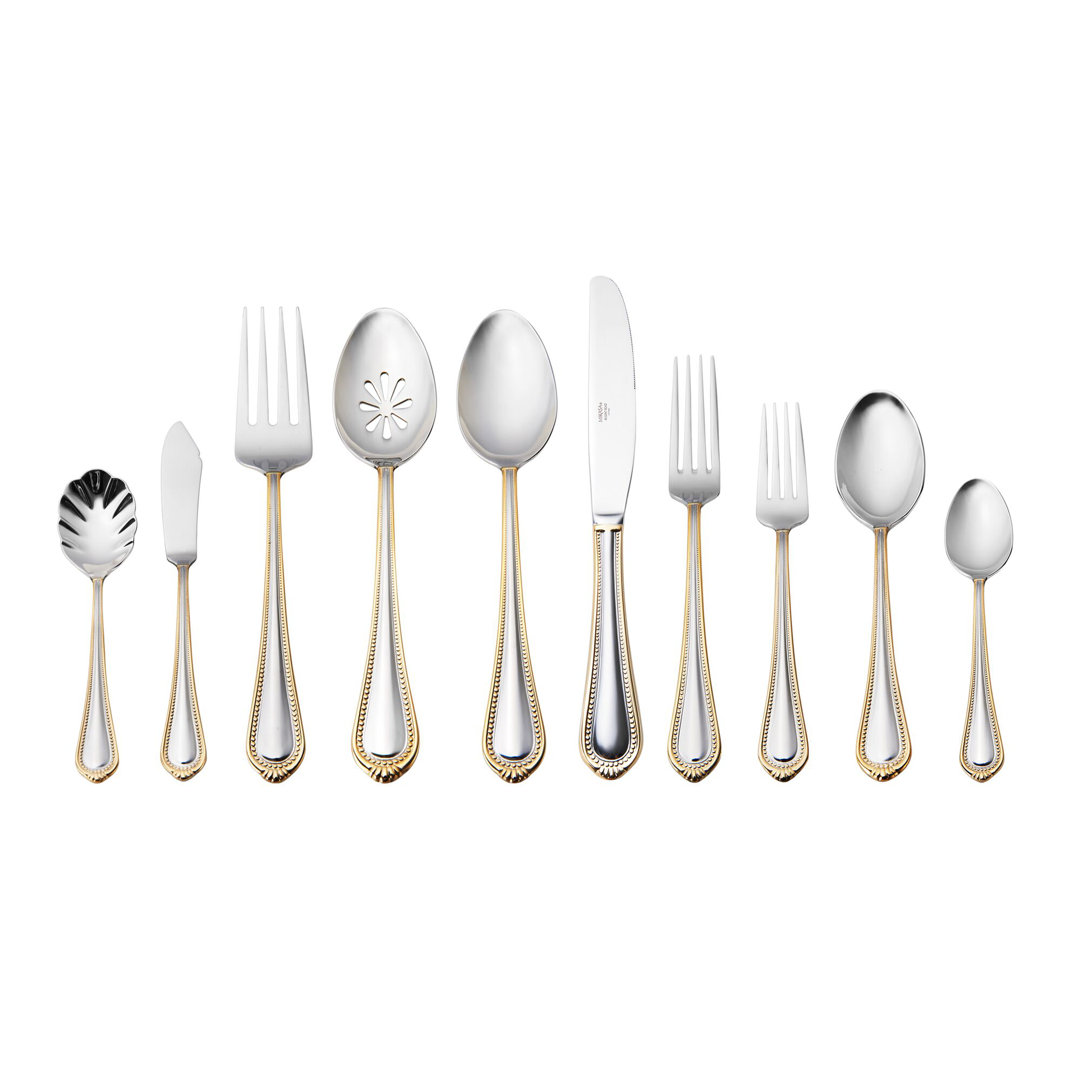 Mikasa Regent Bead Gold 65-Piece 18/10 Stainless Steel Flatware Set, Service for 12 Mikasa