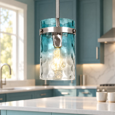 1-Light 5.9"W Gradient Water Glass Pendant Light, Modern Kitchen Island Hanging Light