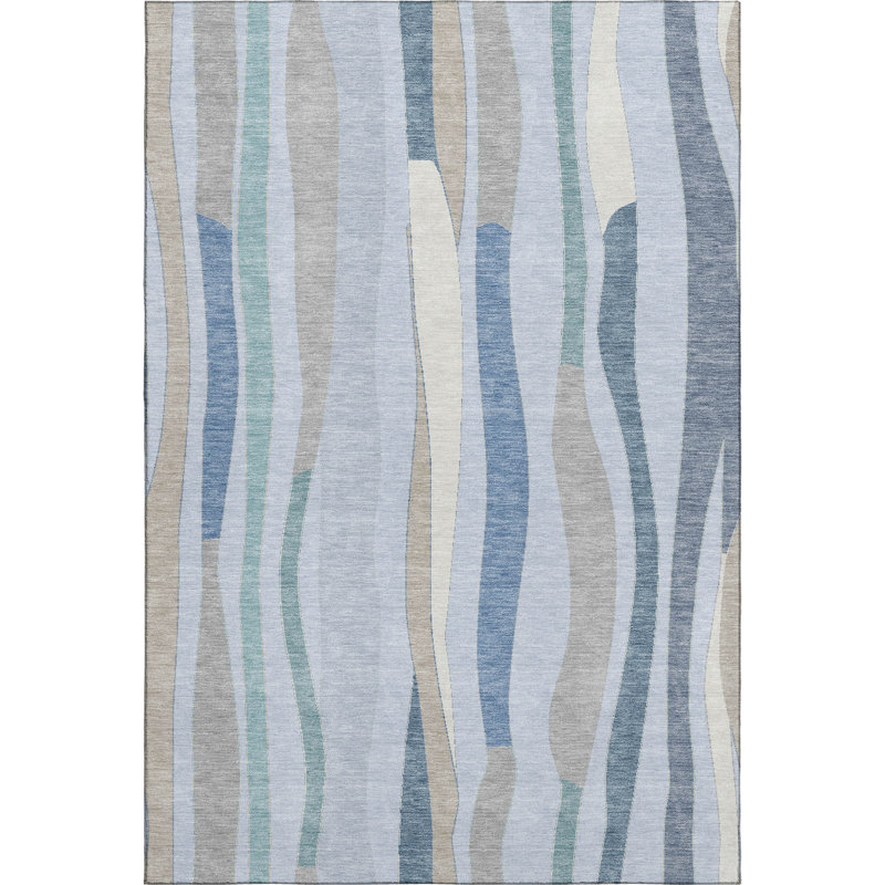 Premium Machine Washable Mayfield AMF2188 Striped Rug, Sky, 2'6" x 3'10"