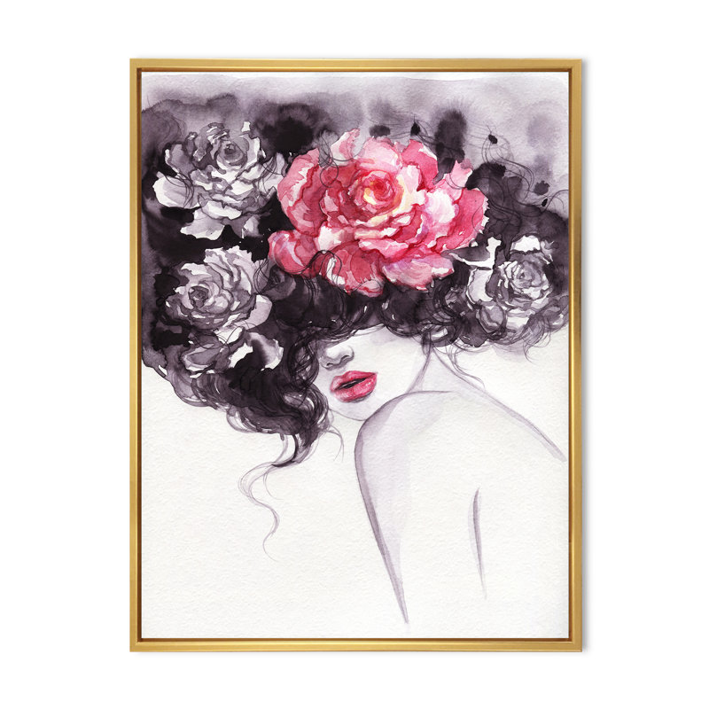Illustration florale sensuelle sur toile Glam, H 20 po x l 12 po x P 1,5 po, Toile avec cadre flottant or