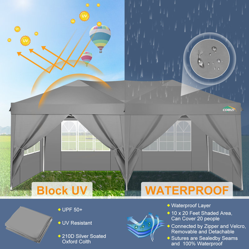 Pop up Canopy Tent, Waterproof Commercial Tent with 6 Removable Sidewalls, Black