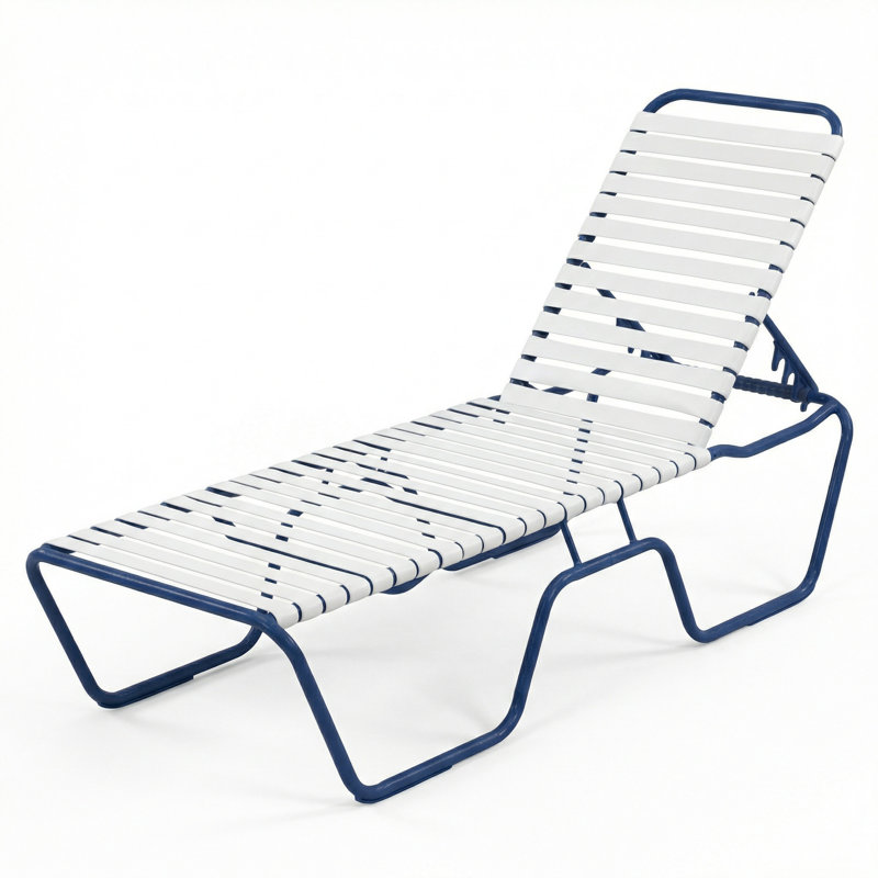 Windward Outdoor Country Club Armless Chaise, White Strap/Midnight