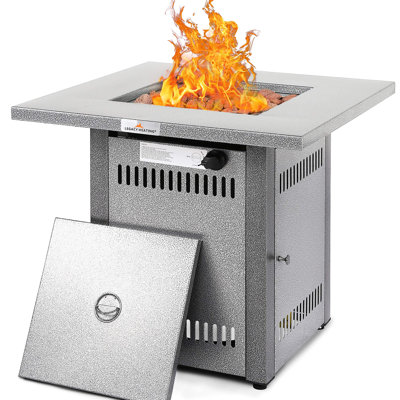 Table de foyer d'extérieur au gaz propane, argenté de 28 po avec roches de lave pour table et couvercle de patio, terrasse