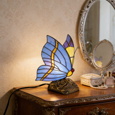 Tiffany Blue Fairy Butterfly Nightstand Table Lamps