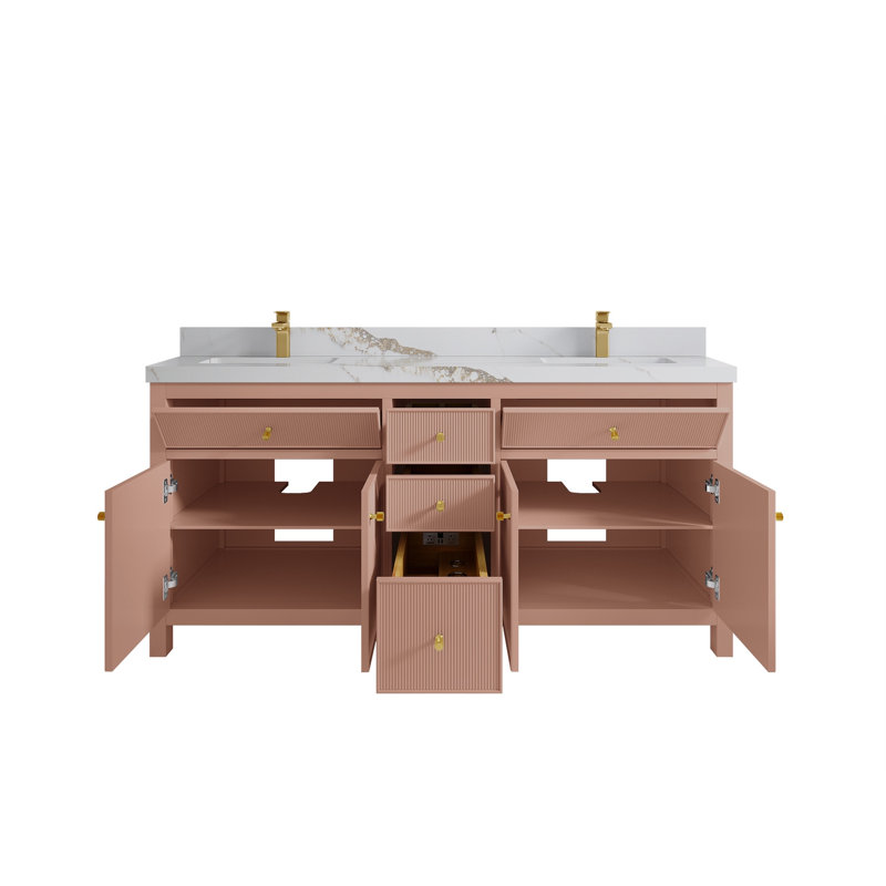 Ensemble de meuble-lavabo double 72 po Sonoma, 2 IN Calacatta Gold, Warm Rose