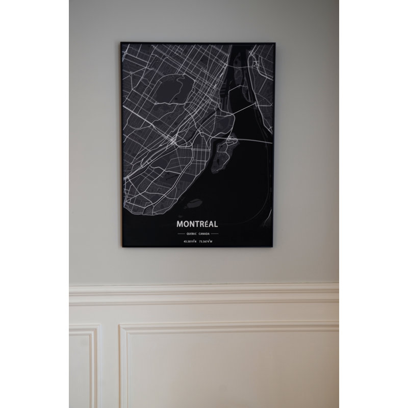 Carte de Montréal - impression encadrée, Noir