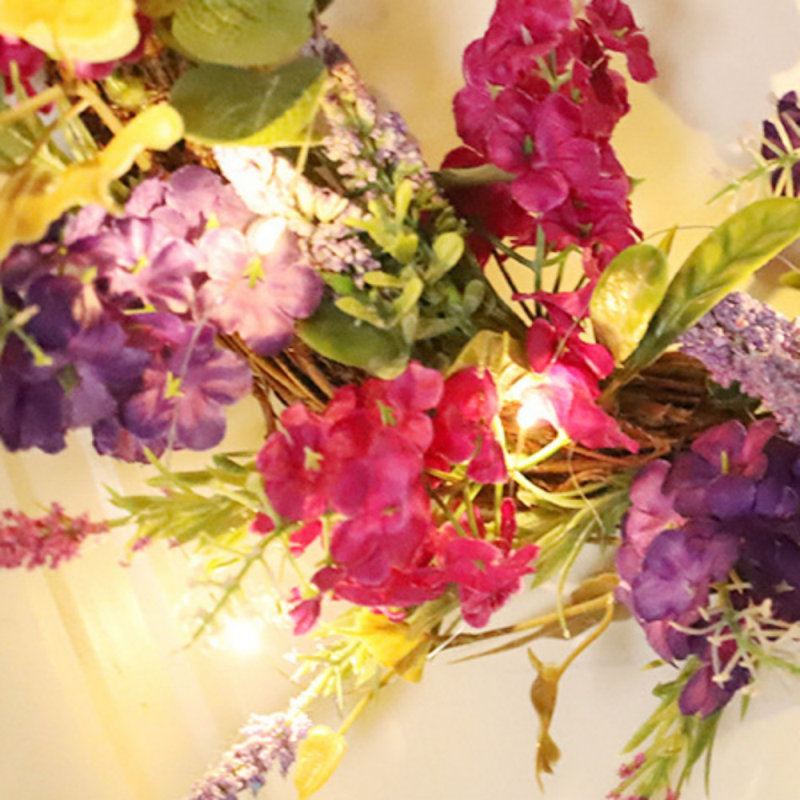 Couronne d'hortensia artificielle avec lumière, pour toutes les saisons, Blanc chaud