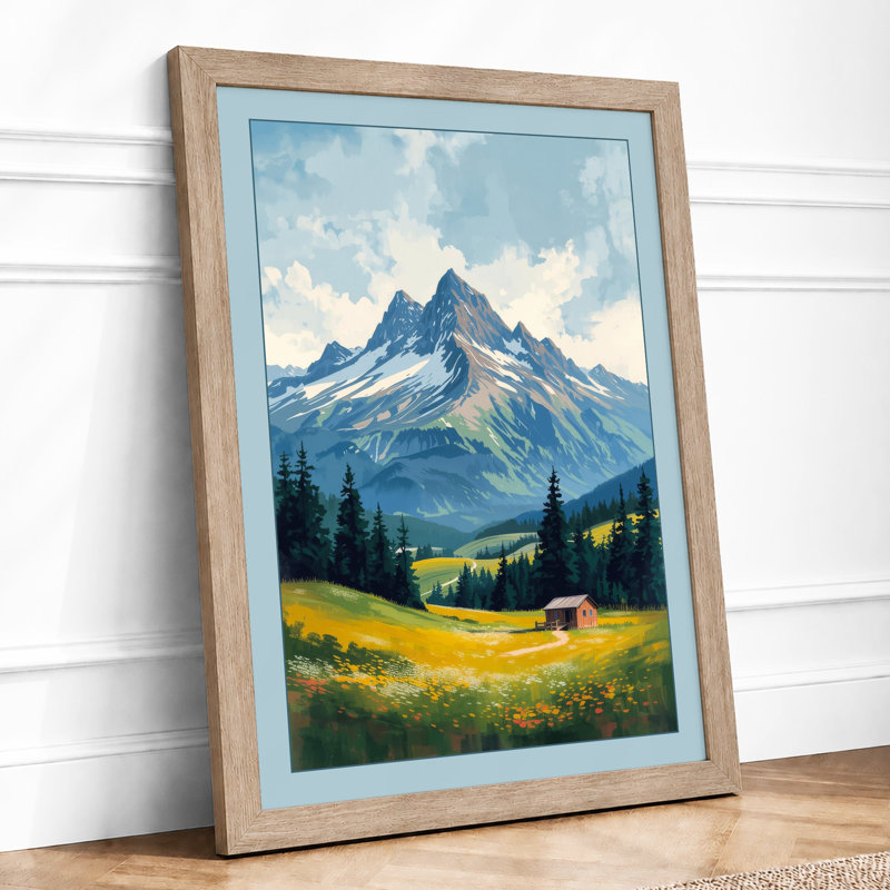 Mountain at Sunrise Rustic - Framed Print, A2 - 59.4 x 42.0 cm, Oak
