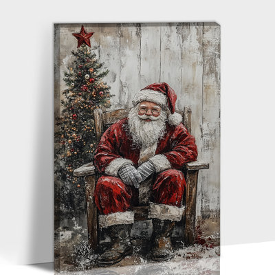 Grand Abiel Decor - peinture du père Noël, impressions d'arbre de Noël des Fêtes, œuvre d'art rétro sur toile pour la cuisine du salon, de la chambre à coucher, 28 po x 40 po