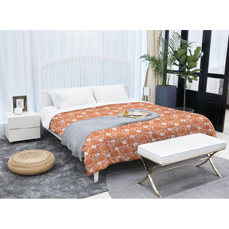 Édredon réversible simple en microfibre Circles Waves, Édredon simple, Orange/Blanc