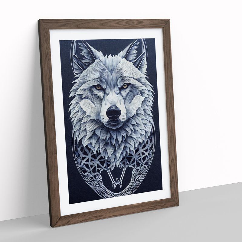 XV1022-5249X Wolf Art Deco No.2 - Single Picture Frame Print, 34cm H x 25cm W, Walnut Framed