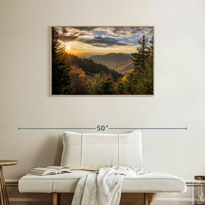 Lever de soleil dans les Smoky Mountains, Cadre flottant en bois naturel, 37 po x 25 po
