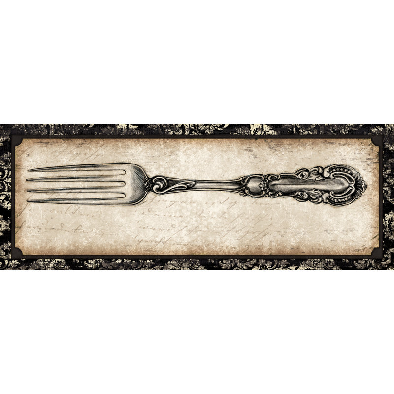 Patterned Fork II - Painting Print, 61cm H x 91cm W, Black Floater Framed
