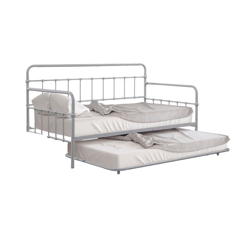 Lit de jour contemporain contemporain en métal argent avec couchette et structure inspirée des tuyaux