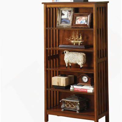 Transitional Media Shelf Five Convenient  Open Shelves, Oak