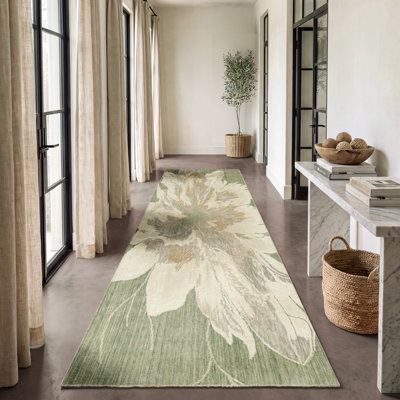 Tapis d'intérieur moderne ivoire vert 7 pi 9 po x 9 pi 9 po Leonel