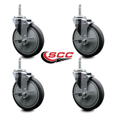 Rubber Wheel Swivel 5/8 Inch Threaded Stem Caster with Brake