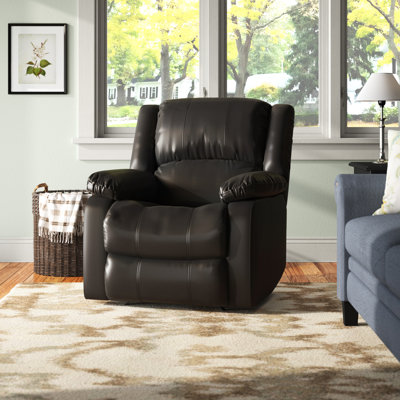 Sanie 35.5" Wide Faux Leather Manual Lever Recliner, Pillow Arm