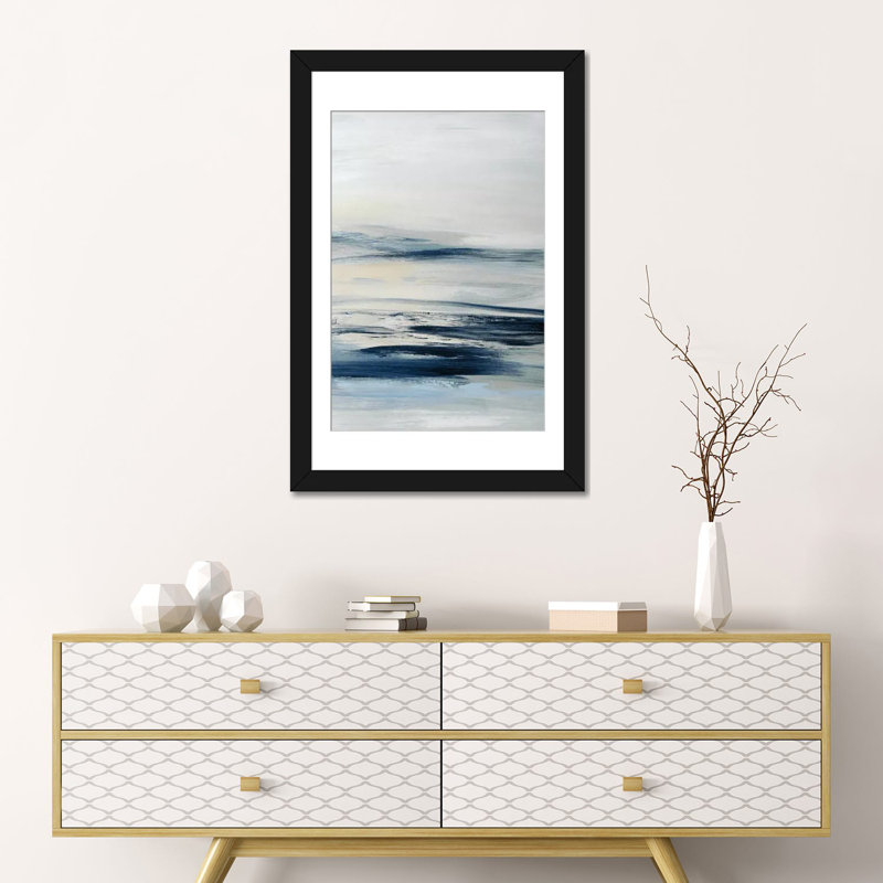 «Drifting Tides II», reproduction sur toile, H 24 po x l 16 po x P 1 po, Papier avec cadre noir, Blanc