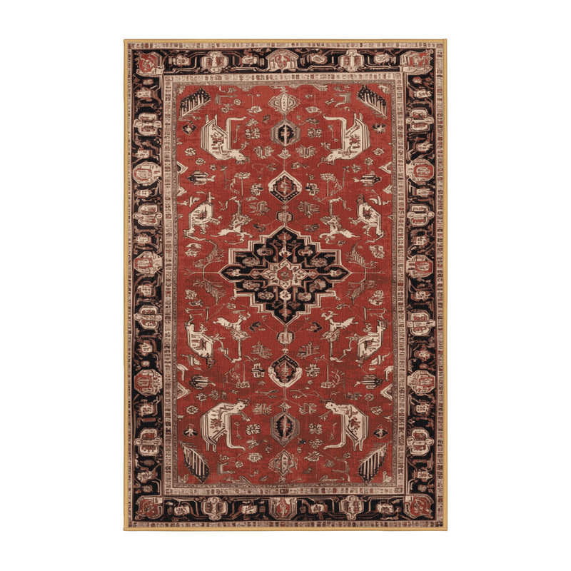 Machine Washable Persian Brown Area Rug, Rectangle 3' x 5'