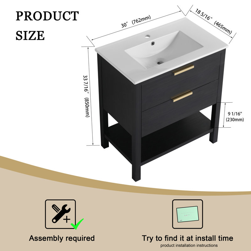 Mulhouse 30.03 " W Freestanding Standard 1 Single Vanity Bathroom Vanity With Ceramic Top