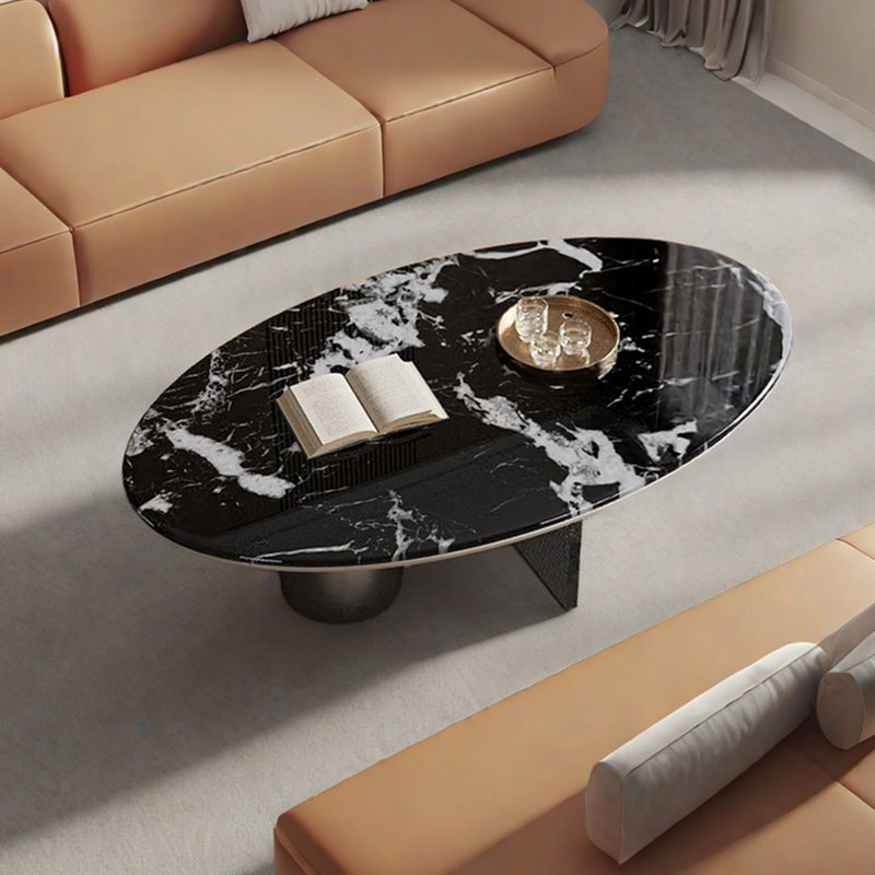 Table basse de luxe ovale en marbre clair, H 15,7 po x L 47,2 po x l 27,6 po