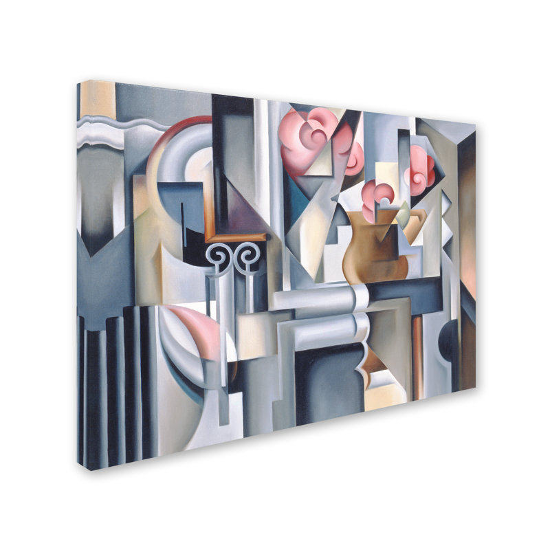 Abstract Geometric Still Life with Brown Jug Canvas Art