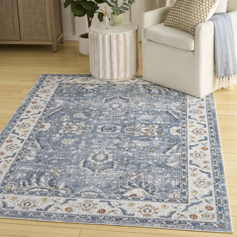 Tapis d'intérieur bleu lavable en machine 6 pi 7 po x 9 pi Nourison Astra, Rectangle 6 pi 7 po x 9 pi
