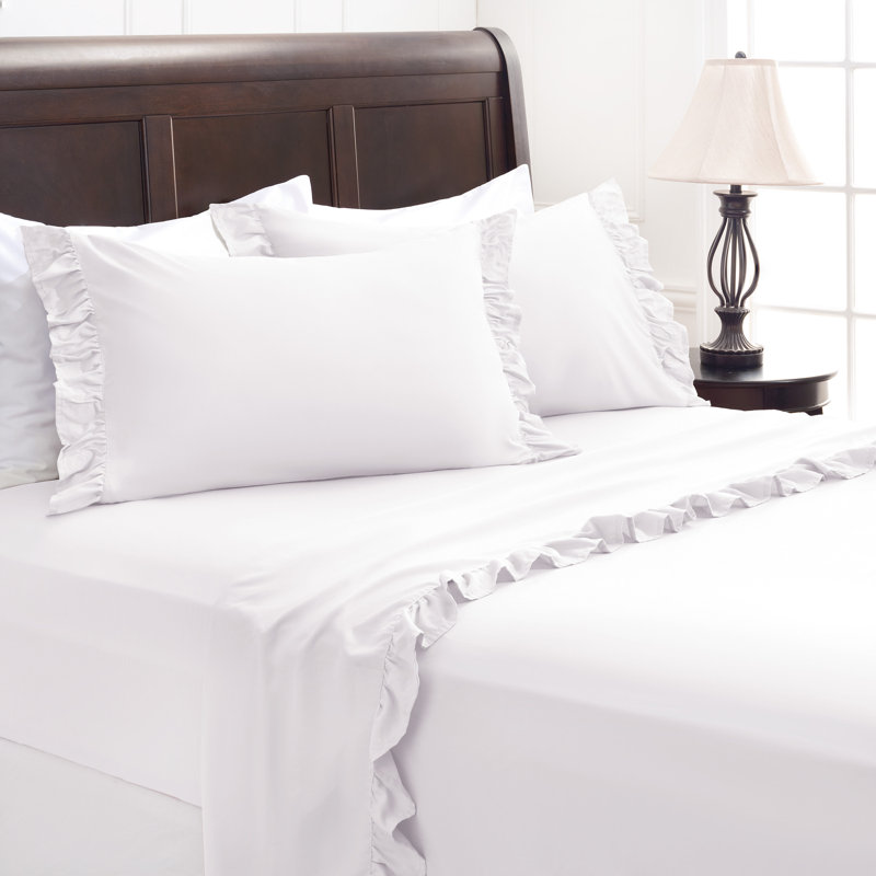 Ensemble de draps Annice, Ensemble de draps pour lit double avec un drap-hou, Blanc
