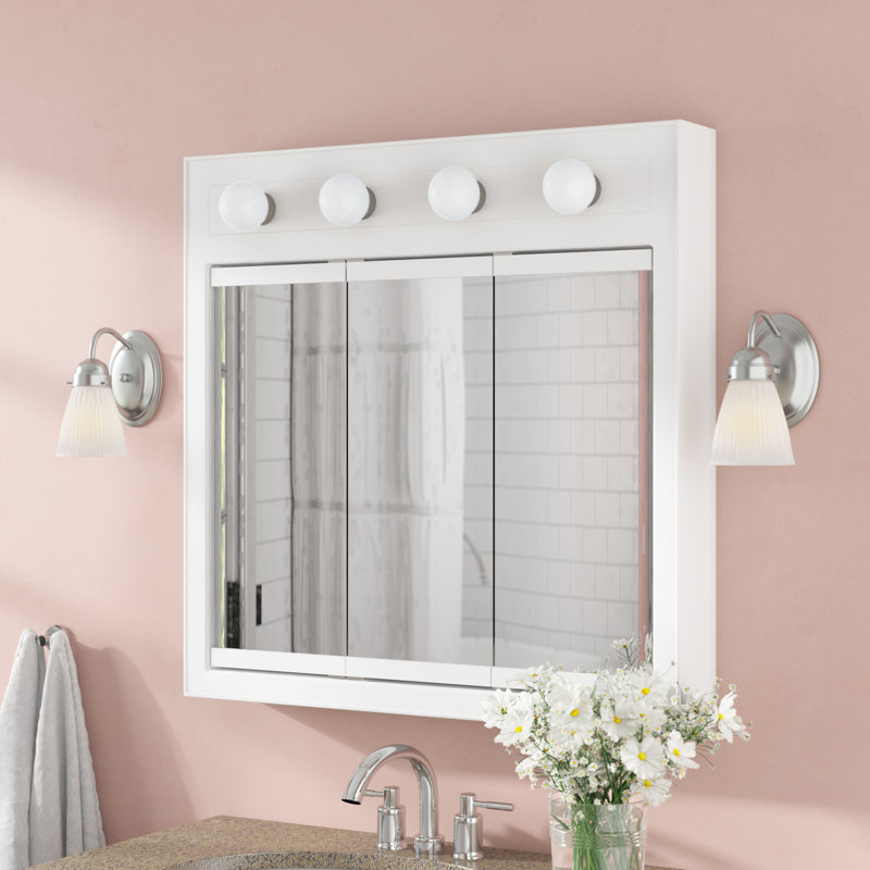 Bathroom Medicine Cabinet, Wall Mounted, Mirror, White, 30" H x 30" W x 5.13" D