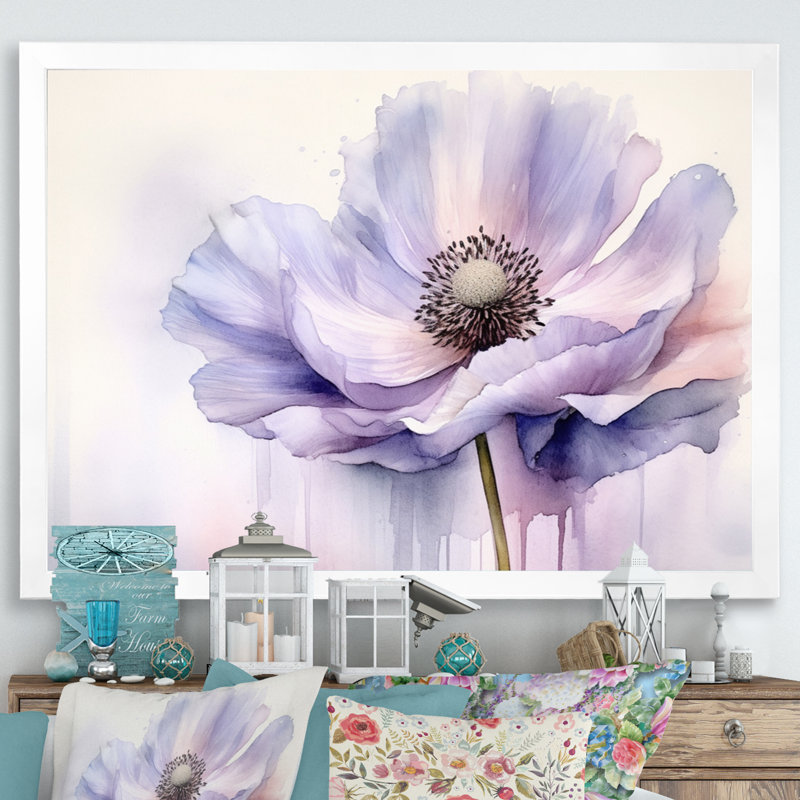 Pivoine mauve sur toile, H 16 po x l 32 po x P 1 po, Cadre photo blanc