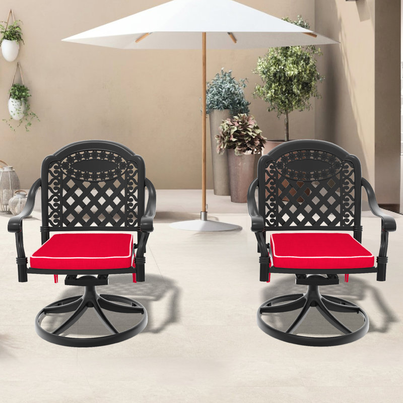 2 chaises de patio pivotantes en aluminium coulé, structure noire, coussins de couleur aléatoire pour chaise de loisirs d'extérieur, Happy Time,