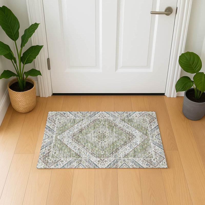 Premium Machine Washable Mayfield AMF2195 geometric Rug, 1'8" x 2'6", Aloe