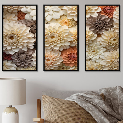 Minimalisme beige, fleurs de Zinnias - ensemble de reproductions d'art mural Zinnias