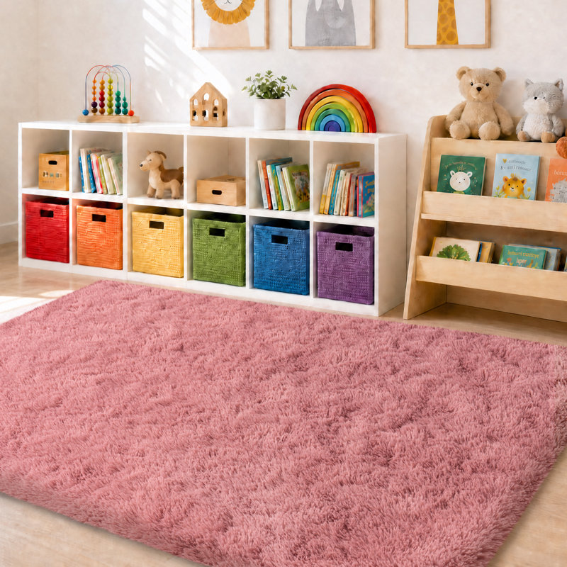 Shag Rug Soft Fluffy Bean Paste Pink Indoor Area Rug for Living Room Bedroom Nursery Kids Room, Rectangle 5' x 7'
