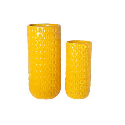 Ceramic Round Vase Gloss Finish Yellow-16.50"H