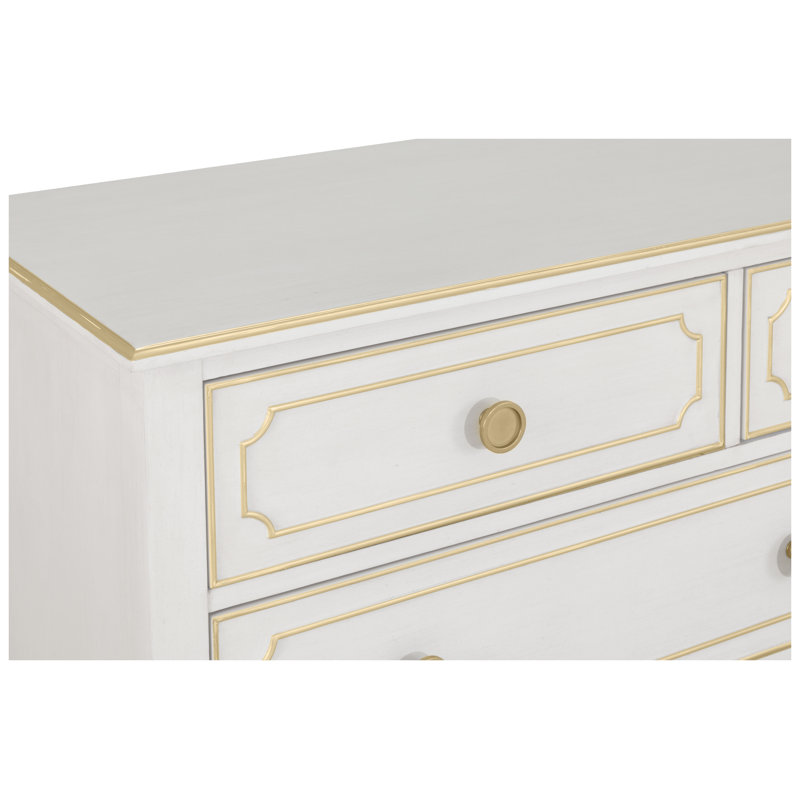 Camille 7 - Drawer Solid Wood Dresser, Linen/Antique Gold