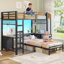 Lit superposé avec 2 bureaux, 6 tiroirs de rangement et 2 boîtes de rangement pour les jouets, petit lit capitaine en métal à DEL pour maximiser l'espace pour 2 enfants-1561635246