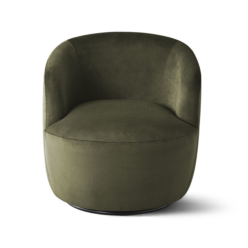 27" Wide Velvet Small Swivel Barrel Accent Chair, Green